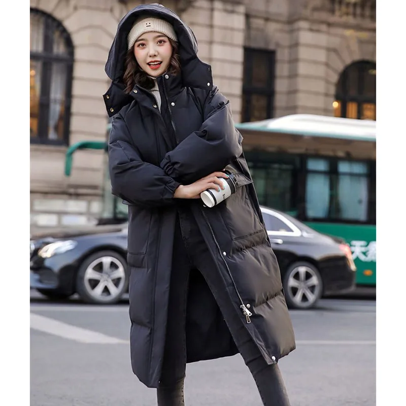 Winter Ladies Hooded Thickening Puffer Outwear 2024 Women Over The Knee Down Cotton Jacket Female Long Styles Cotton Padded Coat