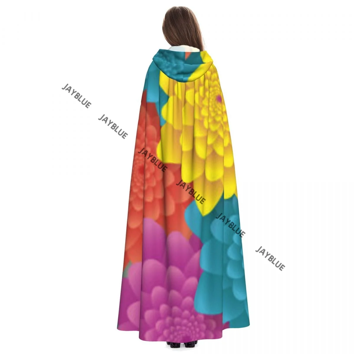 عباءة كيب طويلة نمط الزهور الملونة مقنعين عباءة معطف الخريف هوديس #4