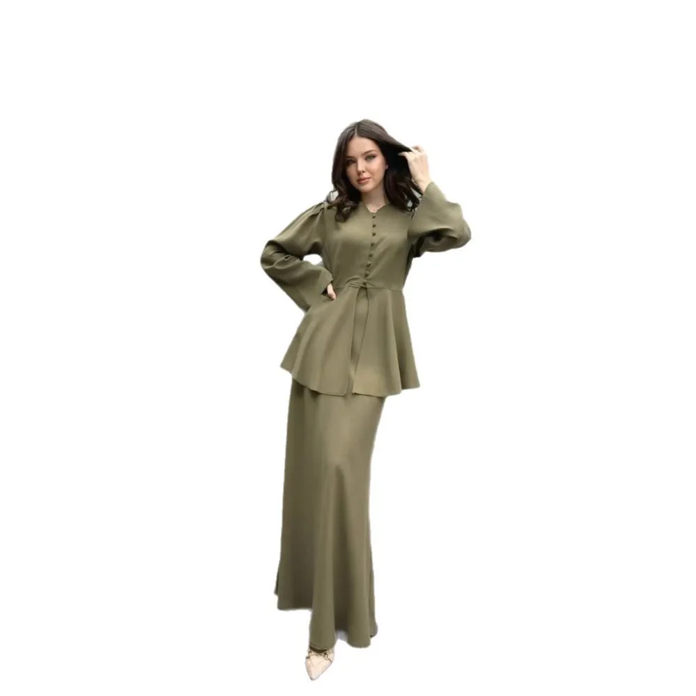 Muslim 2 Piece Set Women Skirt Cardigan Outfits Ramadan Long Skirts Suit Eid Party Arabic Morocco Dubai Coat Top Ensemble