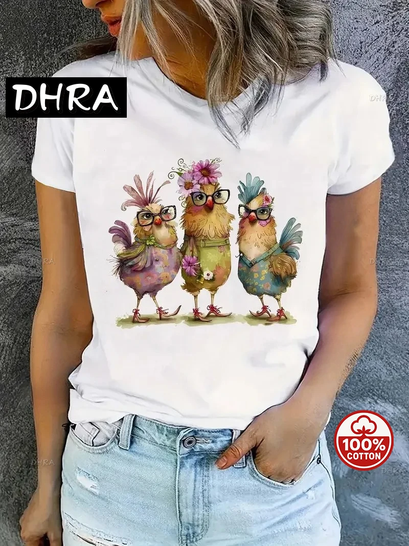 

Summer Cute Design Animals Chicken Short Sleeve Printed T Shirt Clothing Women's T-Shirt Clothing Women's Top Tee streetwear