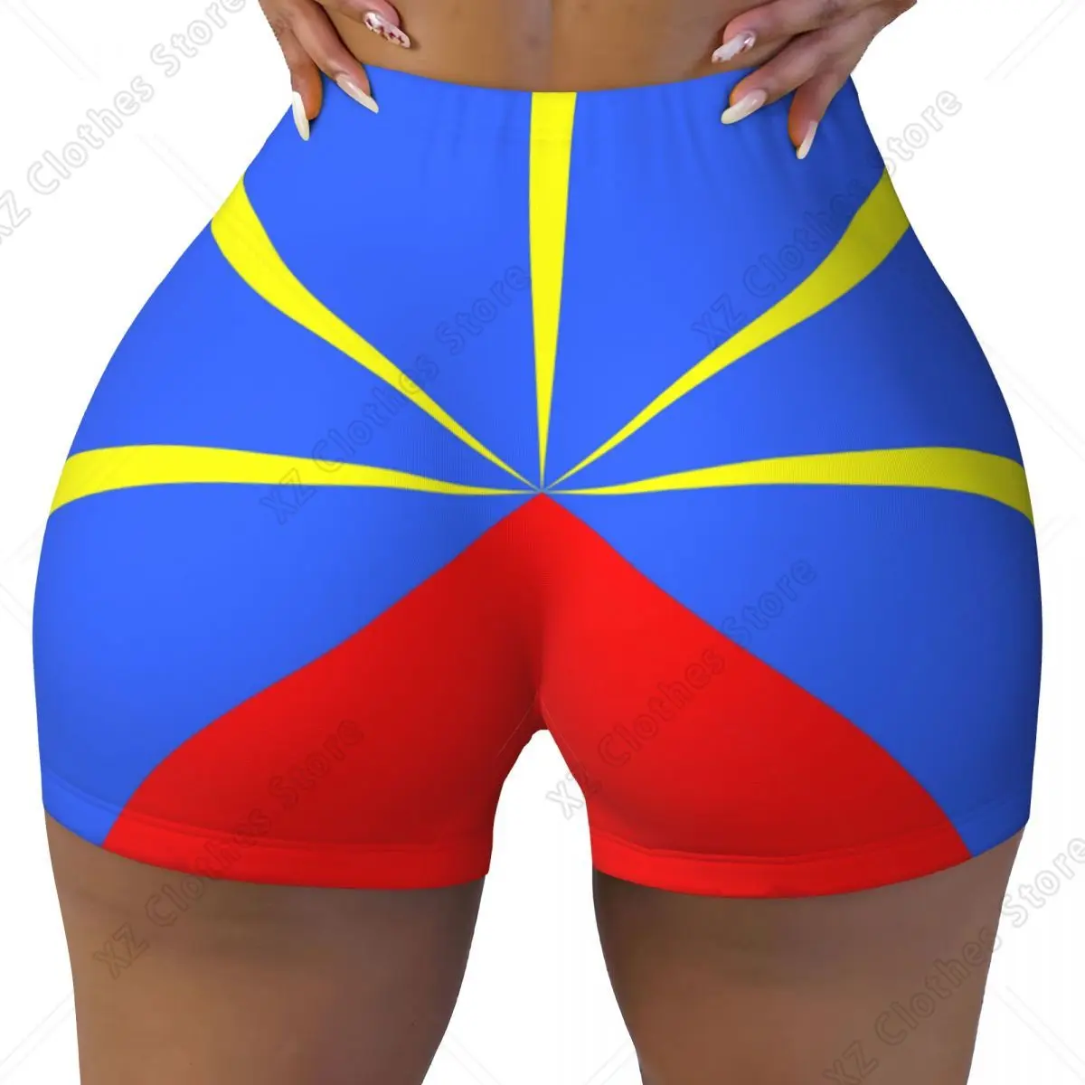 Custom 974 Reunion Island Flag Women Gym Workout Running Shorts Athletic Volleyball Biker Yoga Shorts
