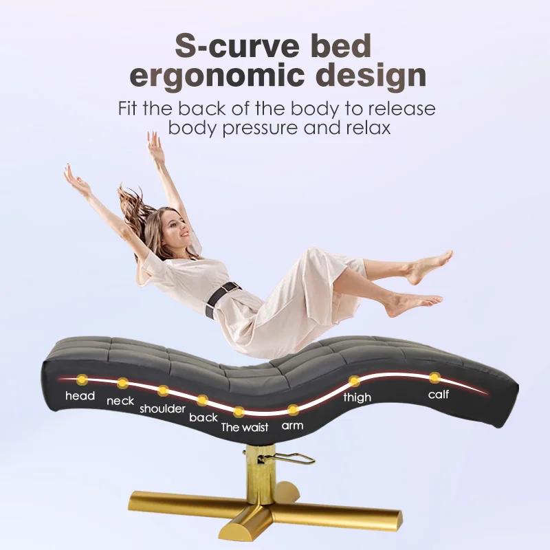 سرير سبا فاخر من Keyunshi مع منحنى S-Fit وقاعدة ذهبية، سرير صالون سميك من جلد البولي يوريثان لتجربة مريحة للياقة البدنية