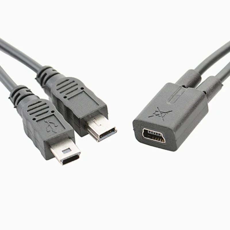 Mini USB 5Pin Female To Mini Usb 5pin Male + Micro USB Male Y Splitter 1 To 2 Converter Charging Cable 30CM