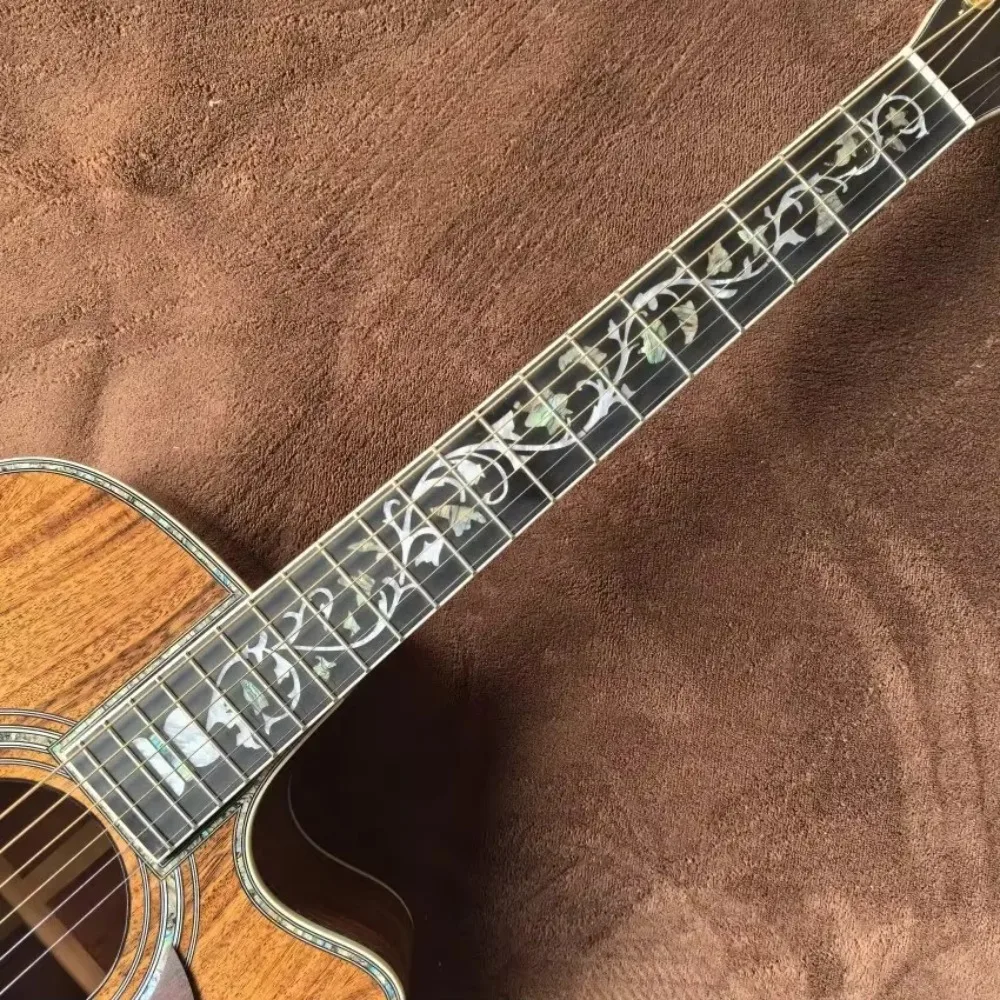 شحن مجاني جيتار صوتي زاوية D45 بني جميع كوا خشب الأبنوس لوحة أصابع العظام 20 فريتس #3