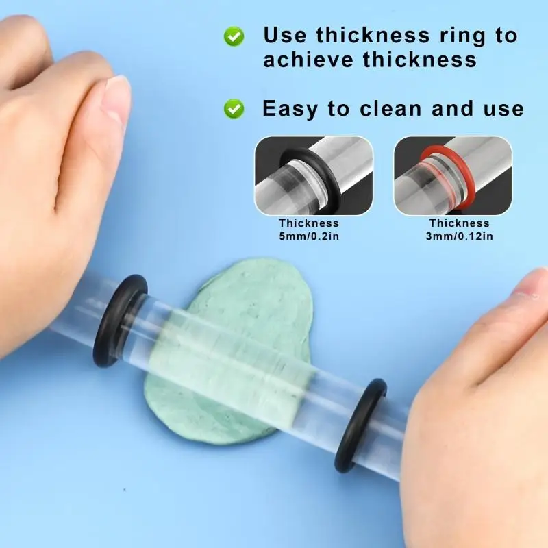 New 1/3Pcs Clear Acrylic Polymer Clay Roller Pins With Thickness Adjustable Rings For DIY Craft Pottery Sculpture Handmade