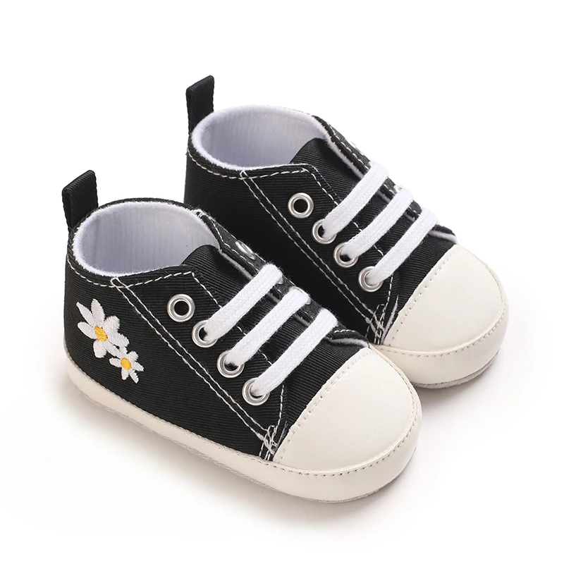 0-18 Months Baby Canvas Classic Sports Shoes Newborn Girls Embroidered Flowers  First Walkers Shoes Infant Anti slip Baby Shoes