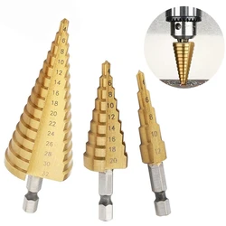 Hex Core Step Drill Bit 4-12mm 4-20mm 4-32mm HSS Straight Groove Titanium Coated Wood Metal Hole Cutter Drilling Power Tool Set