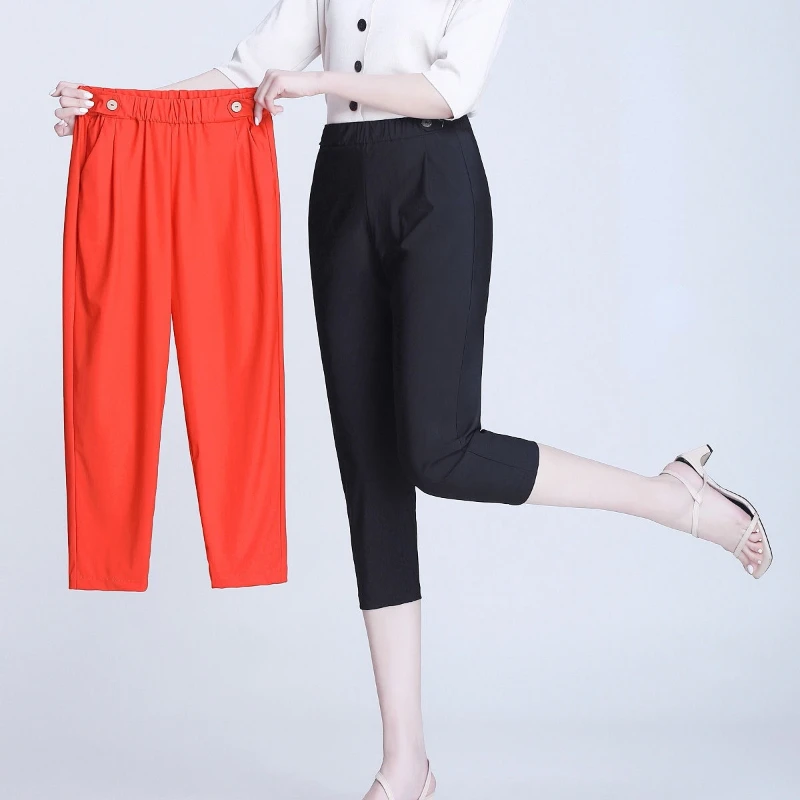 Women\'s Summer Breeches 2024 Streetwear Women Pants Female High Waist Straight Pants Capris Short Trousers Woman Clothes