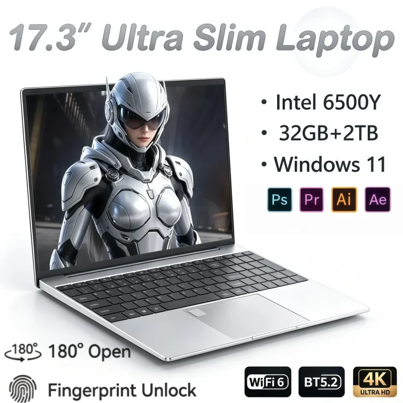 Intel 6500Y Powered 17.3 Laptop Win11 32GB RAM 2TB SSD Fingerprint Unlock Notebook Computer For Home Entertainment Daily Tasks
