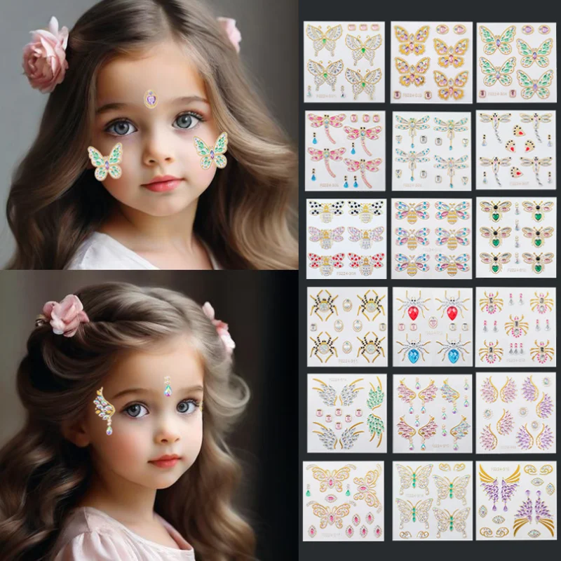 

Color Acrylic Gems Facial Sticker DIY Girls Adhesive Face Princess Decals Female Party Diamonds Makeup Art Decorations