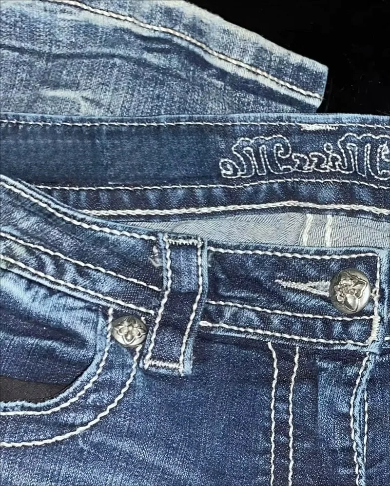 بنطال جينز أمريكي مطرز بنمط Y2K للشارع الهيب هوب هاراجوكو فضفاض هاراجوكو عالي الخصر متعدد الاستخدامات بنطال ذو قصة أرجل واسعة #4