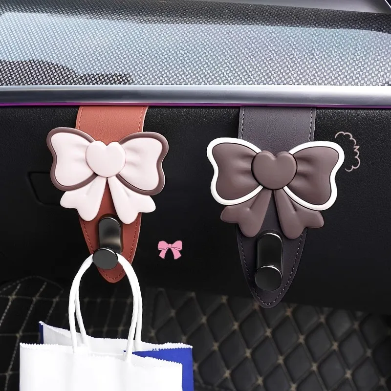 Car Hooks Panger Front Pessenger Seat Handbag Clips Organizer Bowknot Girls Interior Accessories Storage Box Hanging Hook Stand