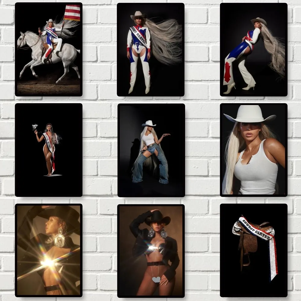 B-Beyonce Cowboy Carter Singer Poster Gallery Prints Self Adhesive Home Decor Decoration Wall Decals Living Room Sticker