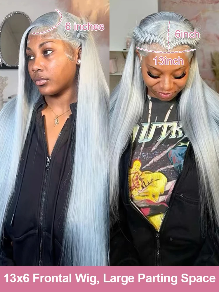 40 بوصة فضي رمادي اللون مستقيم الدانتيل الجبهة خصلات الشعر المستعار الإنسان HD شفافة 13x6 13x4 الدانتيل الباروكات الأمامية للنساء قبل قطعها