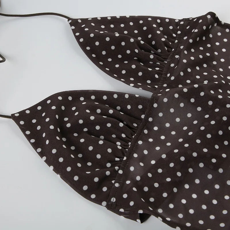 Sommer Y2K Damen Polka Dot Print ärmellose Weste Vintage Camisole mit Spaghettiträger Schal Streetwear Top – Detail 14