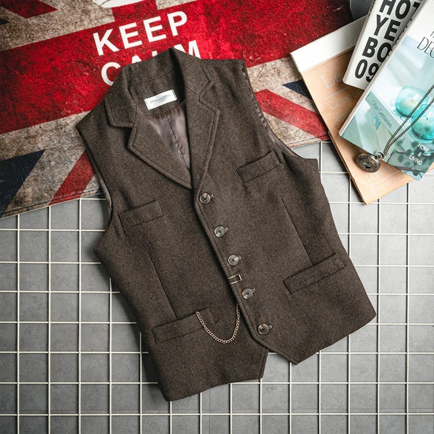 

Новый британский ретро-стиль, мужская мода, деловой облегающий однотонный костюм, жилет, мужской повседневный жилет