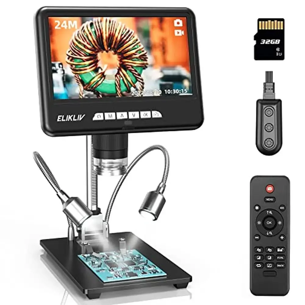 

Max 2K Digital Microscope 7" LCD 1200x 24MP IPS Screen 10" Stand 10 LED HDMI USB Output Research Education Inspection Jewelry