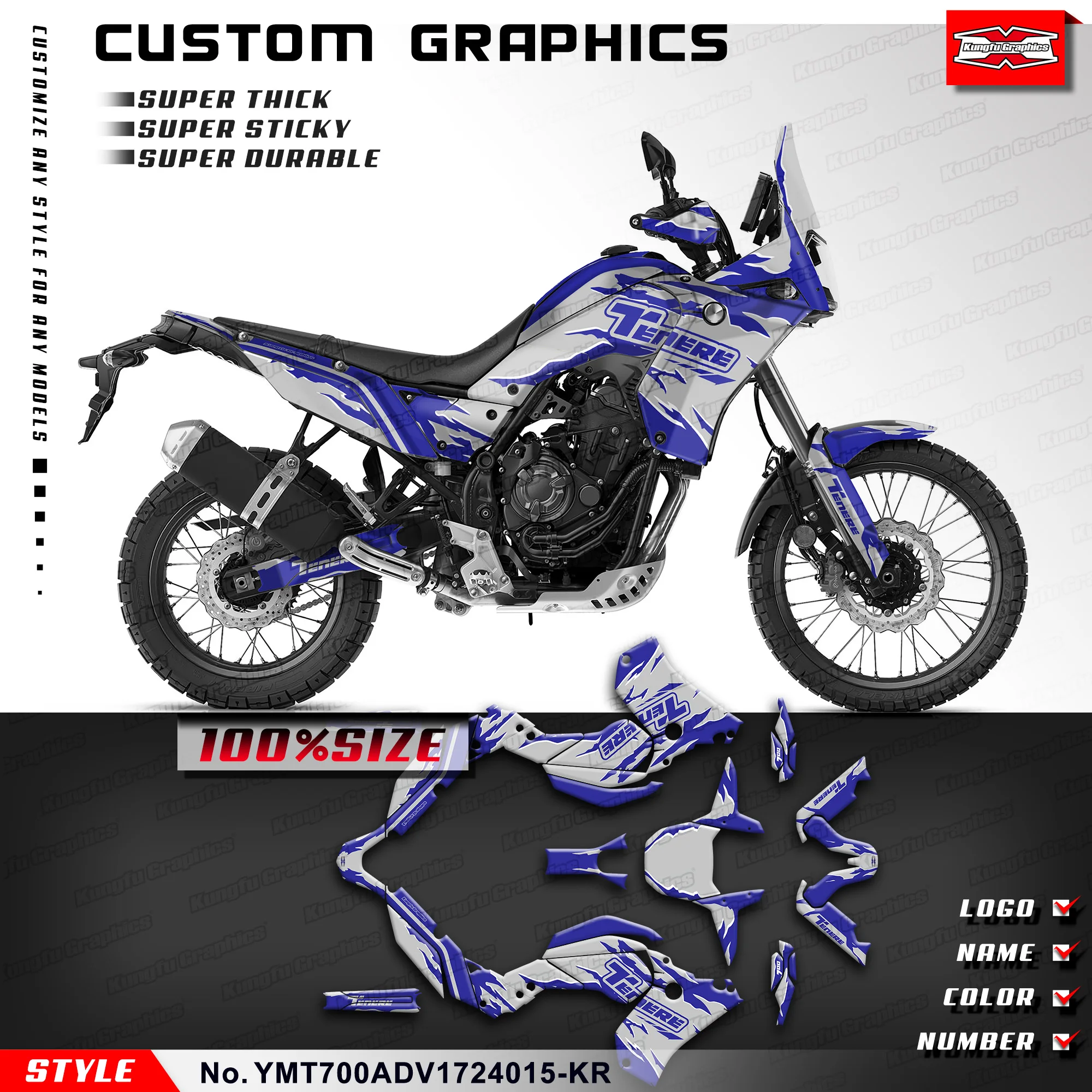 

Клейкая наклейка KUNGFU GRAPHICS, виниловая наклейка для Yamaha Tenere 700 T700 T7 2017 2018 2019 20 21 22 23 24, YMT700ADV1724015-KR