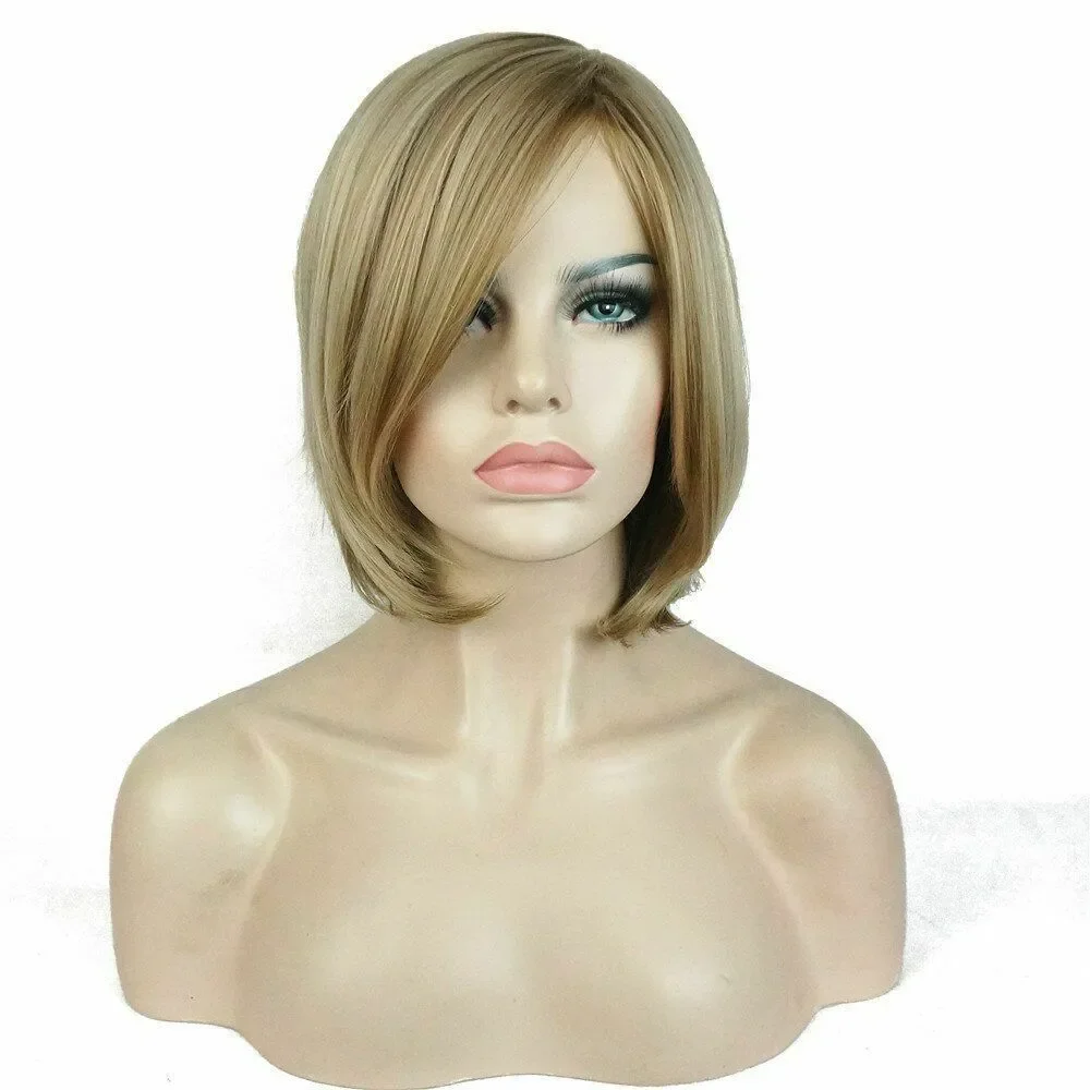 Perruque Bob courte droite pour femme, synthétique, blond naturel, reflets mélangés, cheveux 03