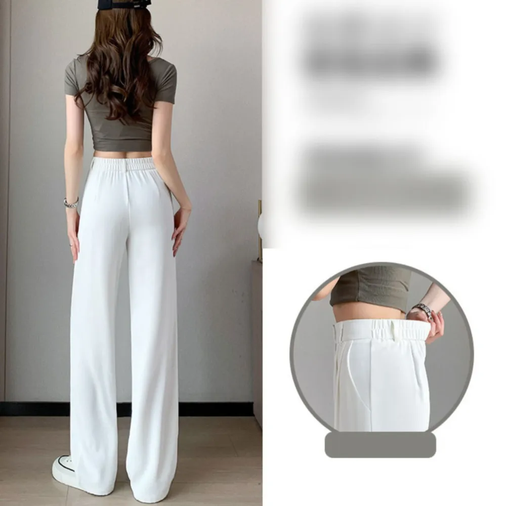 Pantalones de pierna ancha holgados de cintura alta para mujer, traje blanco, pantalones largos informales, primavera y otoño