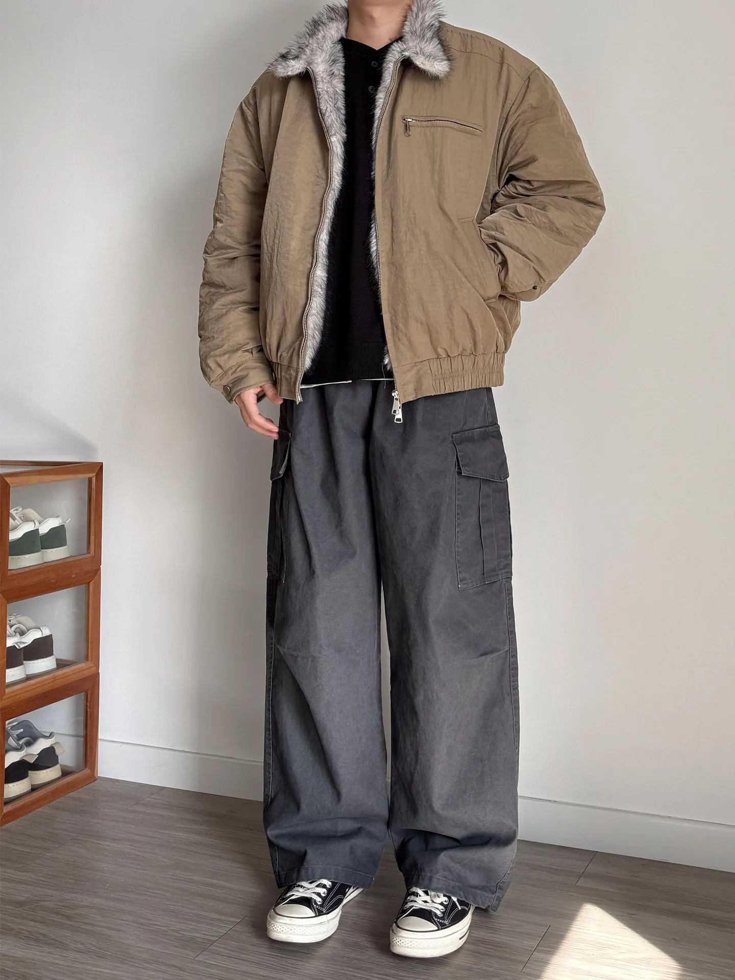 

Fur Collar Jacket Man Vintage Urban Theater Classic Rain Comfort Fashion Popular Workwear Outwear Camping Light Polychrome Boxy