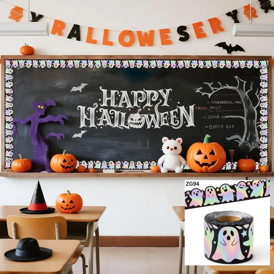 1PC Halloween Ghost Border Trim 5m Roll Self Adhesive Easy Remove Sticker For Classroom Window Party Decor Gift
