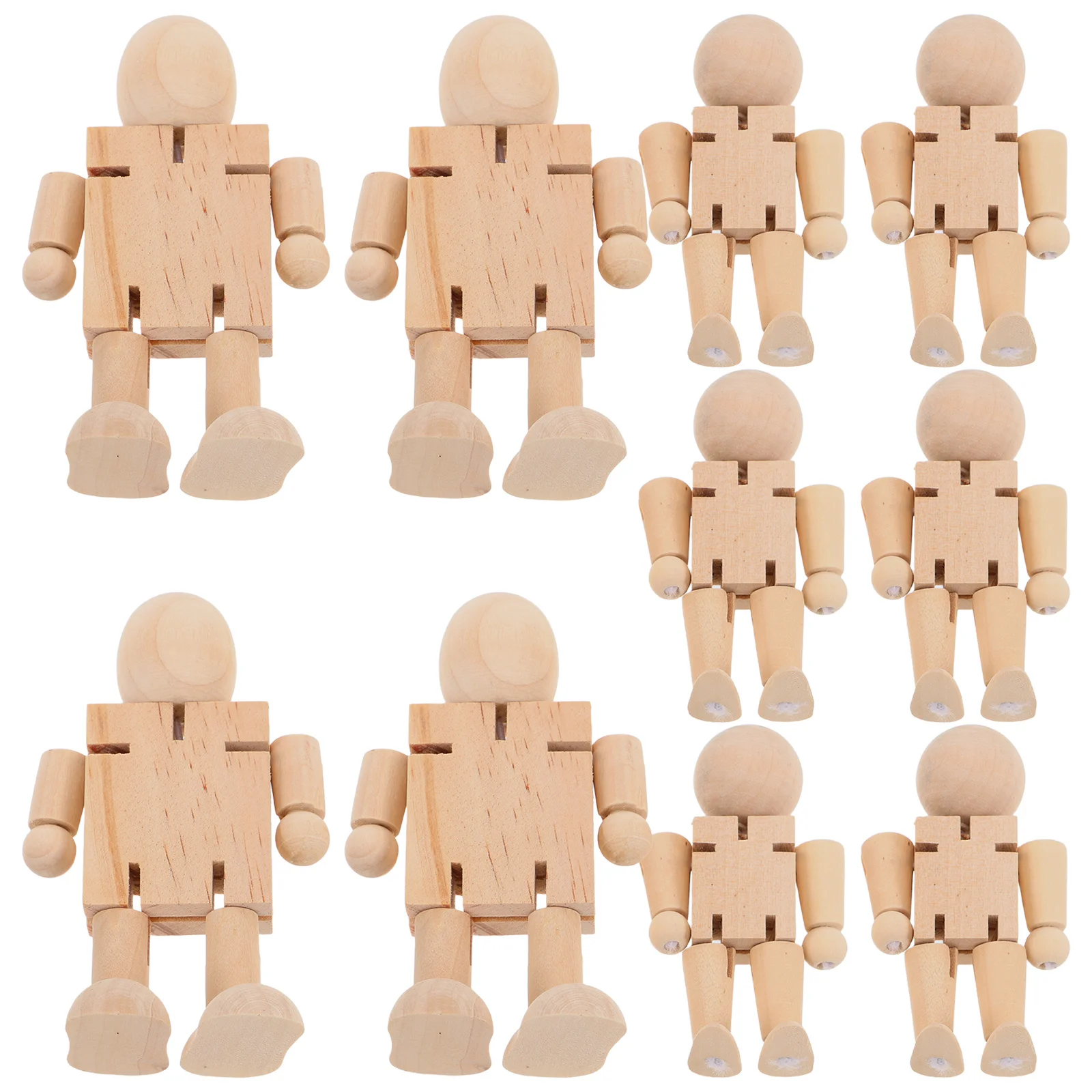 

10Pcs Blank Wooden Peg People Figures Unfinished Shape Paintable Flexible Joints for DIY Craft Educational Use