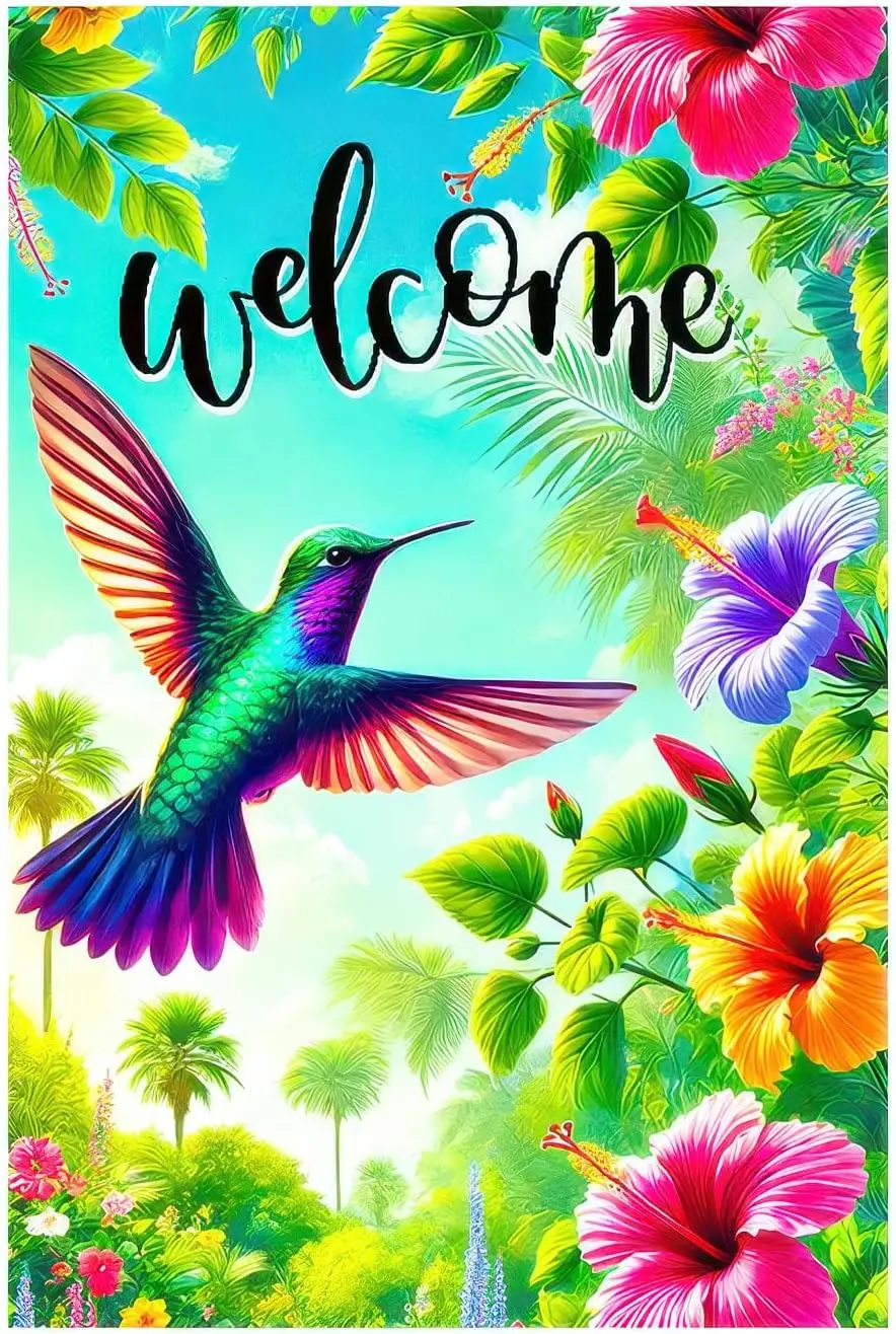 Welcome Spring Bird Garden Flag 12x18 Double Sided Colorful Birds Flowers Yard Flags Garden Yard House Flags Outside Outdoor llz
