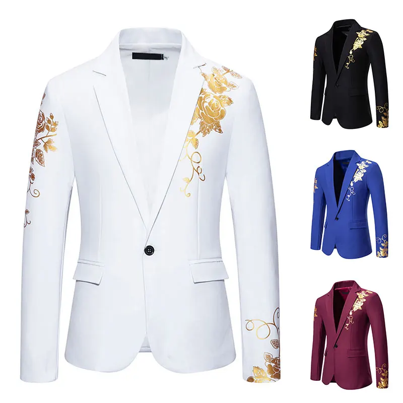 Blazer Men's Fashion Business Gentleman Business Paisley Gold Stamping Print English Style Wedding Casual Hosting Banquet Suit