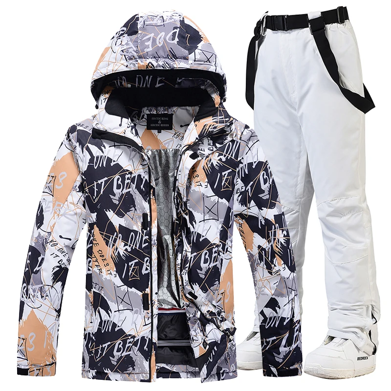 Colorful -30 Men\'s Ice Snow Suit Sets Outdoor Sports Snowboarding Clothing Waterproof Skiing Wear Winter Jackets and Strap Pants