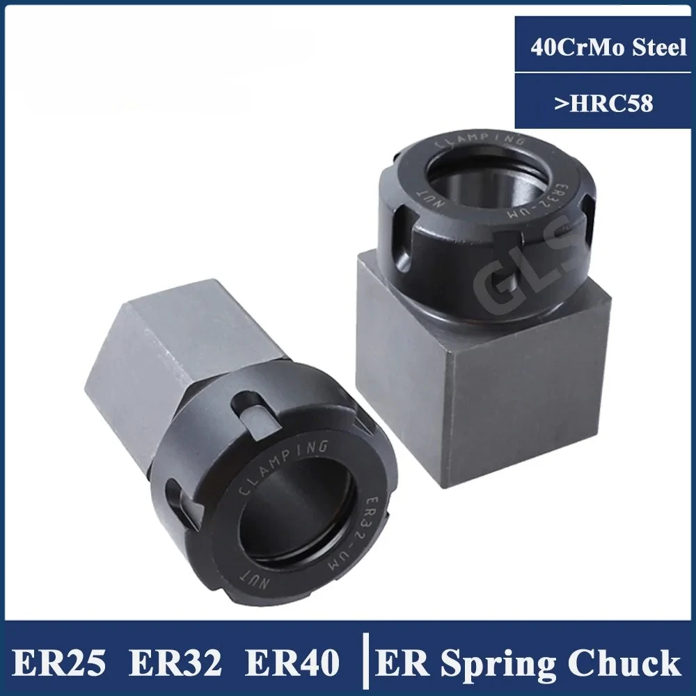 

ER25 ER32 ER40 Square Hexagon Chuck Hard Steel Hex ER Spring Chuck Seat for CNC Lathe Engraving Cutting Machine Tool Holder