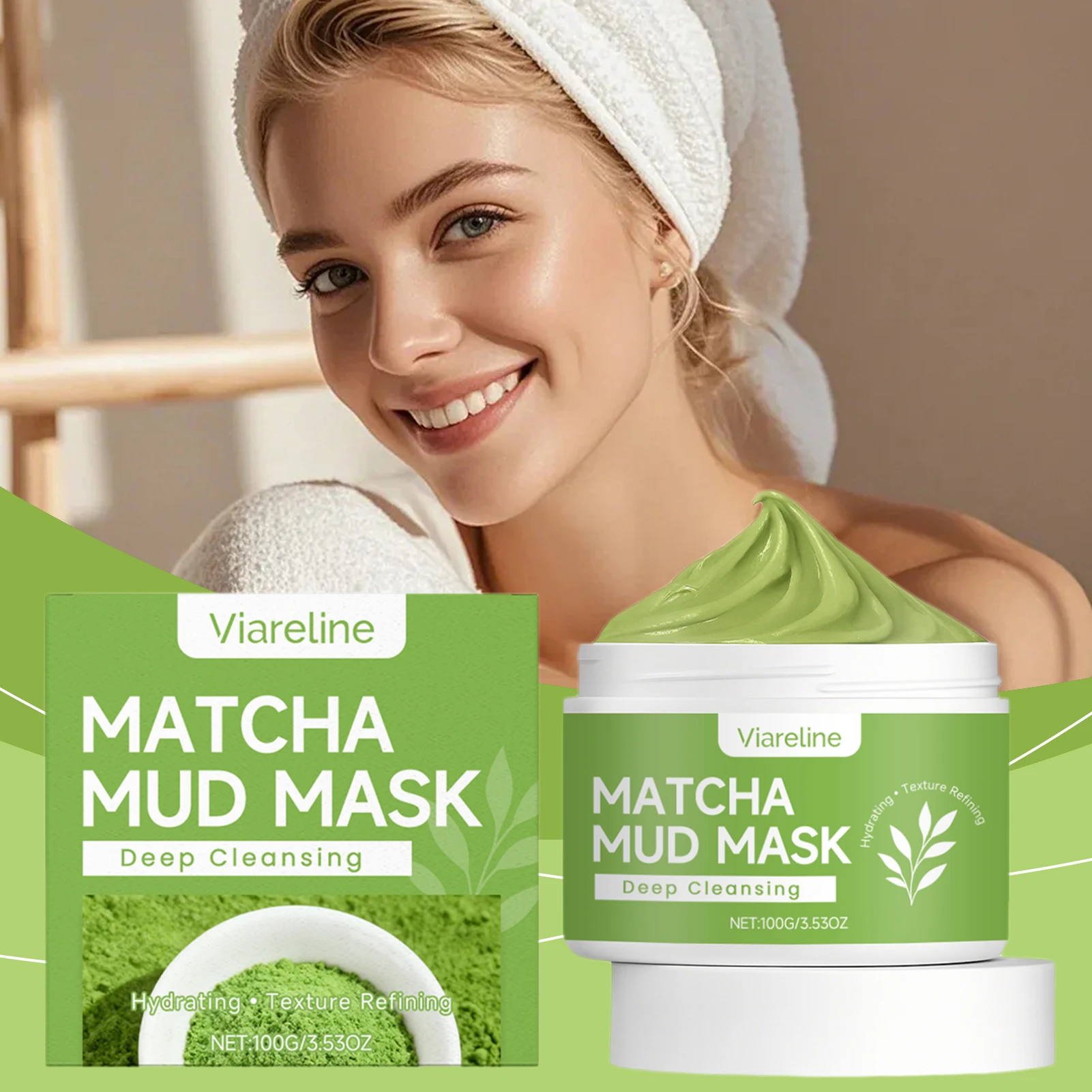 Matcha Mud Mask Deep Cleansing Facial Cleanser Mask Cream For Anti Acnes Oil-Control Blackhead Remover Deep Purifying Pore Mask