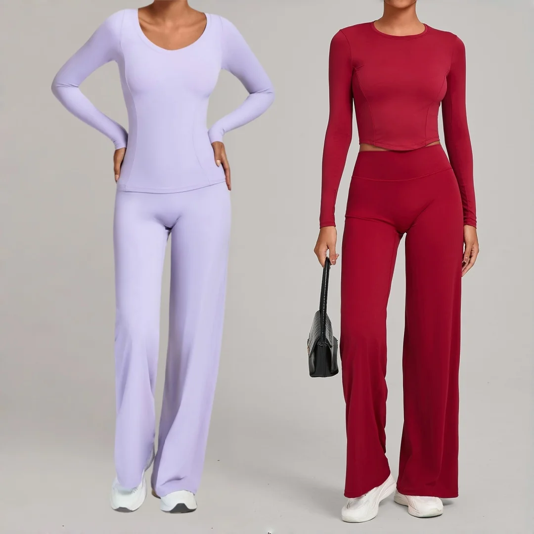 

New Women's Tight Long Sleeve Yoga Set High Waist Hip Lift Fitness Sportswear Running Long Sleeve Sports Suit Gym Yoga 2pc Set