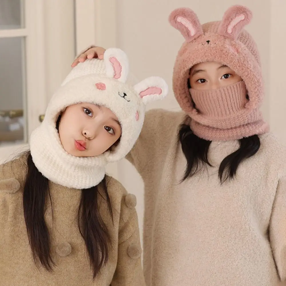 

Scarf Hat Knitted Beanie Warm Ears Rabbit Ear Winter Hat One-piece Design Vertical Headgear Ear Protection Hat Kids Winter Wear