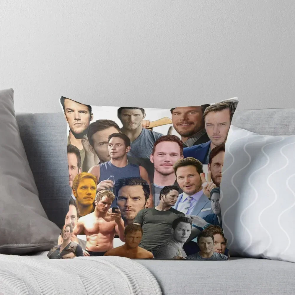 

chris pratt photo collage Throw Pillow Pillow Case Christmas Elastic Cover For Sofa Sitting Cushion pillow