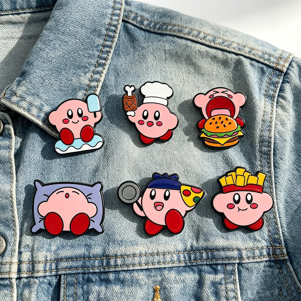 1/6 Stück Niedliche Rosa Runde Cartoon-Charakter Emaille-Anstecknadeln Set, Koch-Thema Metall-Reversbroschen, Modische Accessoires für Kleidung
