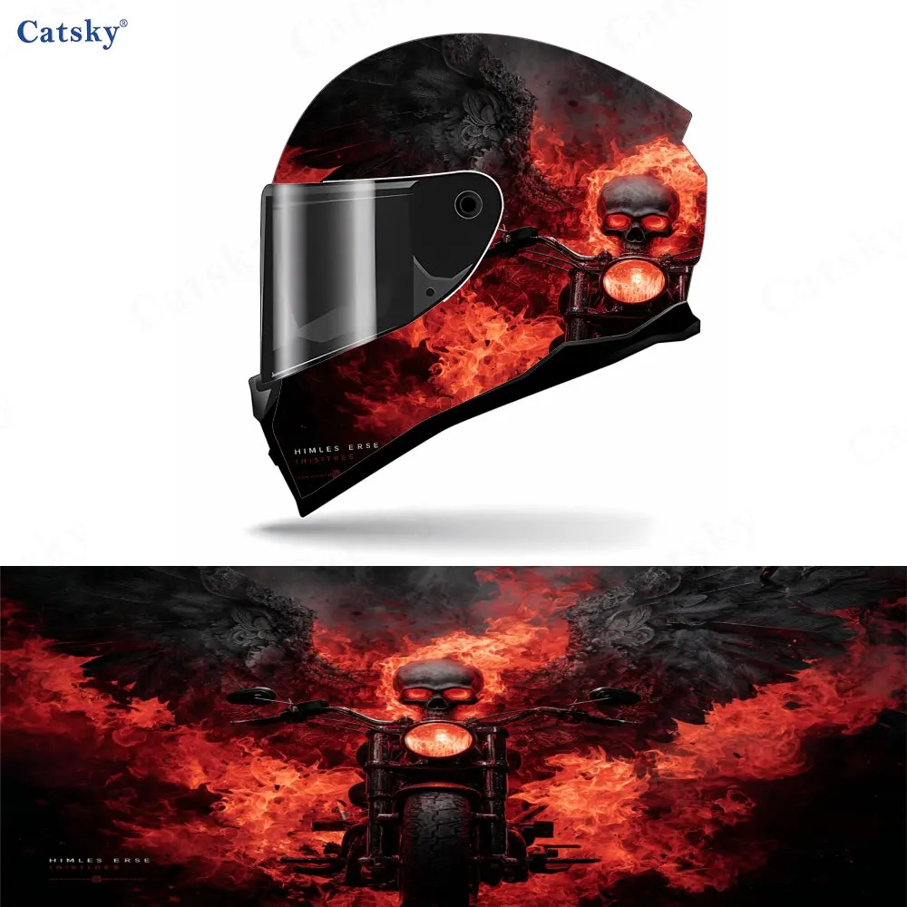 

Flame Skeleton Motorcycle Full Face Helmet Decals - Durable PVC, Motorcycle Racing Helmet Aesthetic Sticker, Helmet Accessories,