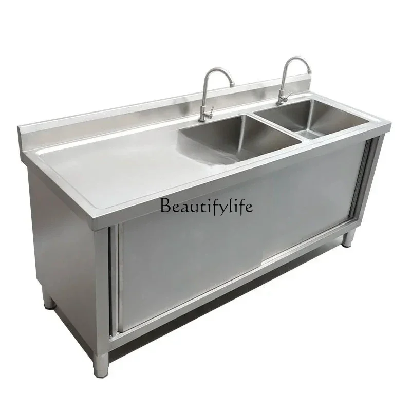 

FG17stainless steel double sink sink cabinet vegetable sink basin countertop cabinet commercial household