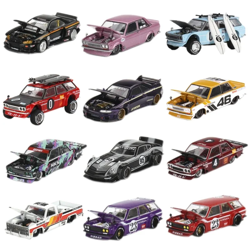 1:64, T-R Datsun 510 Honda nsx, coche de simulación en miniatura estático fundido a presión, modelo de juego de boom, colección y exhibición, regalo para niños.