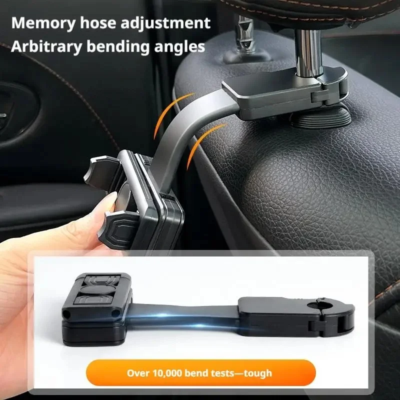 Car Rear Seat Phone Holder 360° Rotating Extendable Arm Stable Headrest Mount for iPhone iPad Samsung All Tablets Phones