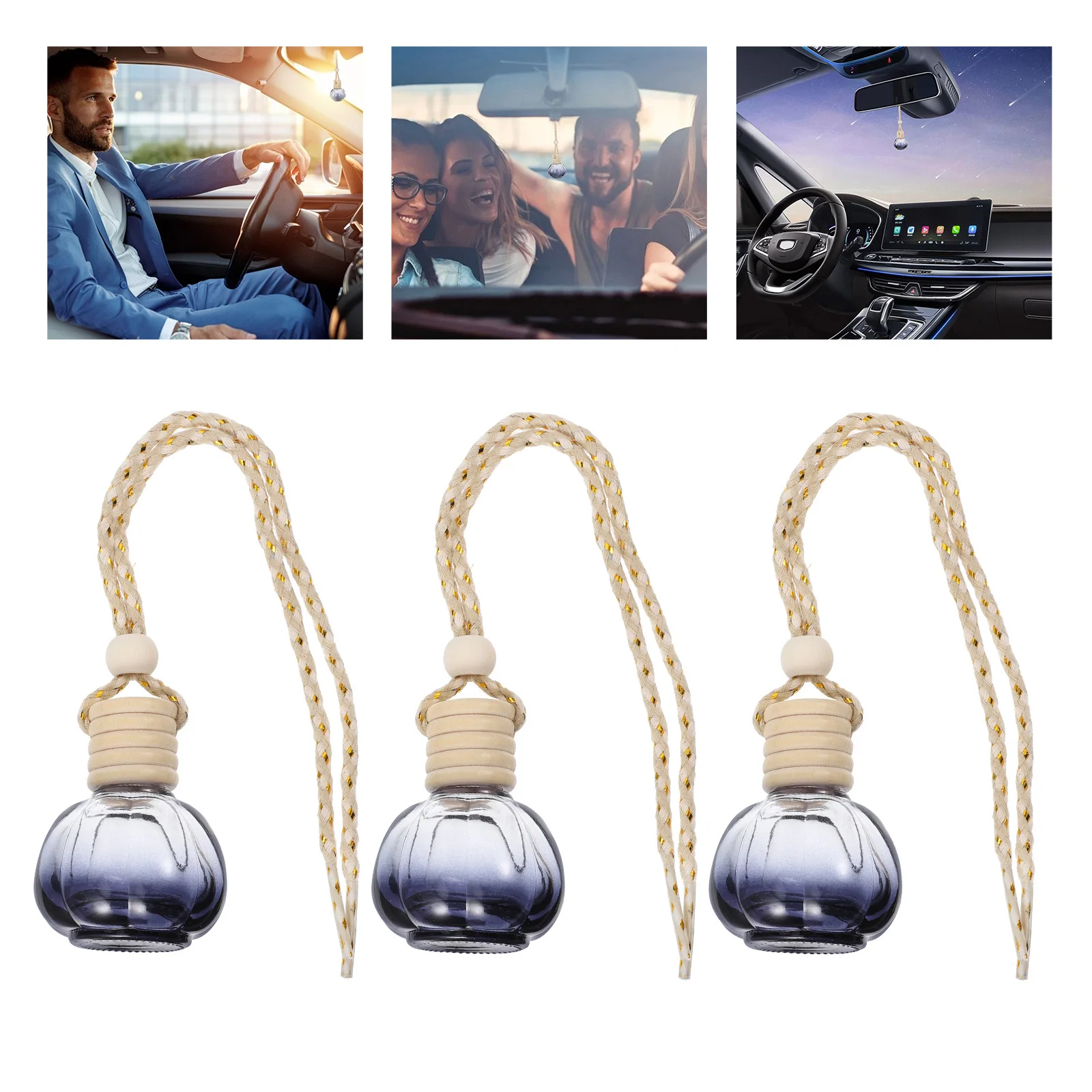 

10pcs Car Perfume Pendant Refillable Glass Bottle Hanging Aromatherapy Diffuser For Car Interior Decoration Auto Fragrance