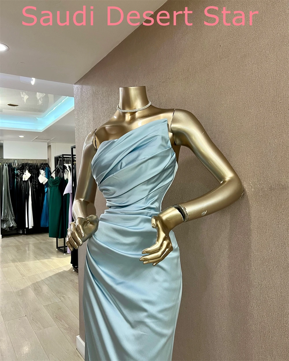 customizedCustomized Mermaid Simple Blue Satin Evening Dress Modern Strapless Sleeveless Party Dress Fashion Floor Length Celebr