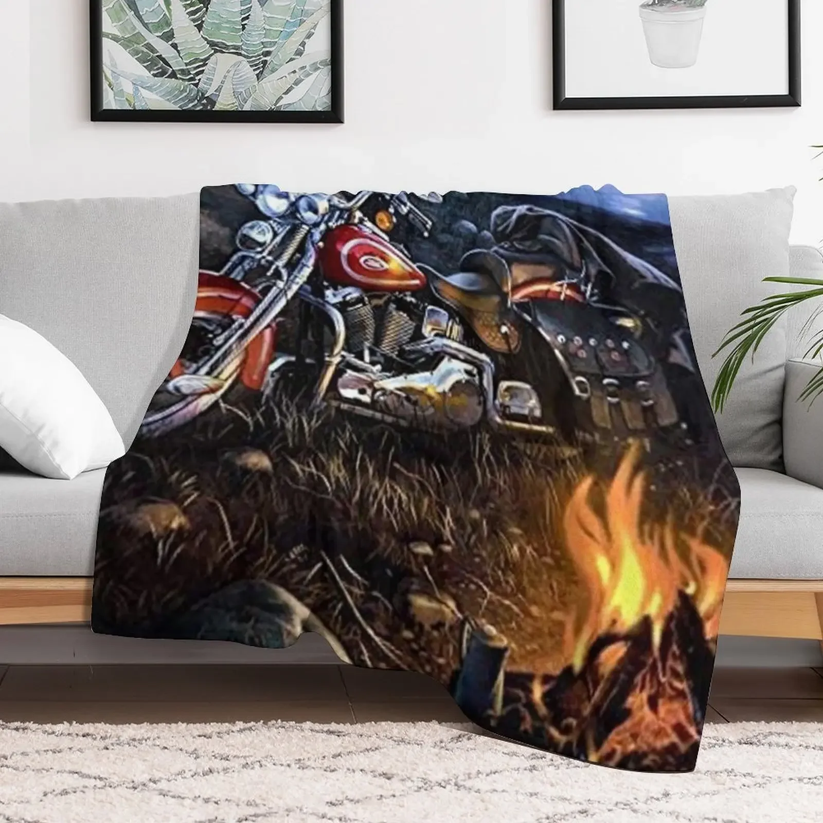 Bike Campfire Throw Blanket Cute Furrys Flannels Blankets
