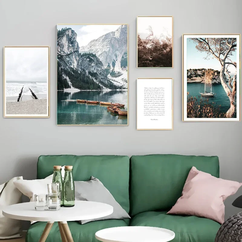 Bridge boat green lake mountain scenery sofa bedroom bedside background wall canvas decorative painting core