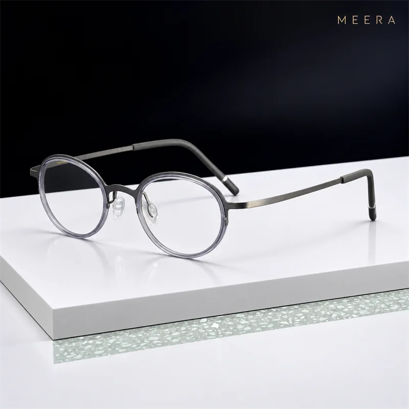 004 Pure Titanium Glasses Frames for Men & Women Snowflake Titanium Compatible with Blue-Light Blocking Prescription Lenses