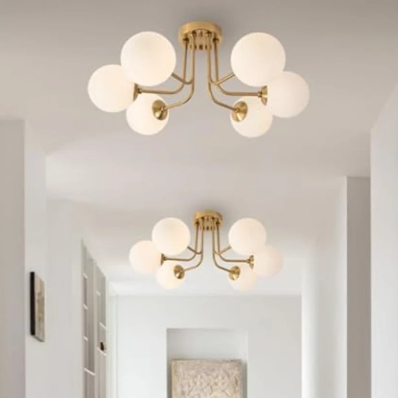 Nordic Magic Bean Ceiling Light Iron‑Art Lamp with White Ball‑Shaped Glass Home Decor Lighting for Bedroom Living Room Corridor