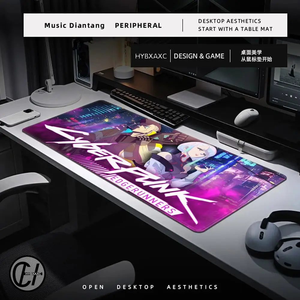 C-Cyberpunk Anime E-Edgerunners Podkładka pod mysz Duża podkładka pod mysz do gier dla graczy PC z klawiaturą