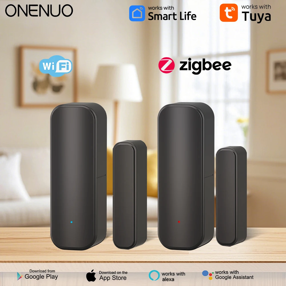 Tuya – capteur de porte WiFi ou Zigbee, vie intelligente, sécurité domestique, capteur d'alerte ouvert, capteur de fenêtre, système d'alarme de couleur noire