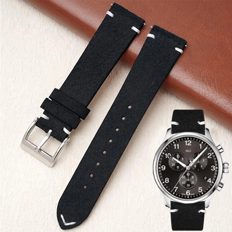 Vintage Brown Suede Strap 20mm 22mm Women Men Quick Release Handmade Genuine Leather Smart Watch Band for Huawei GT 4 MoonSwatch