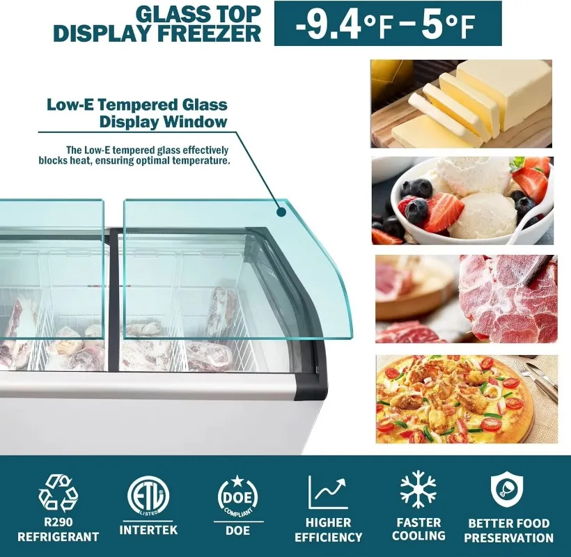 Ice Cream Chest Deep Freezer Display Refrigerant Sliding Double Glass Door Chest Freezer Deep Refrigerator